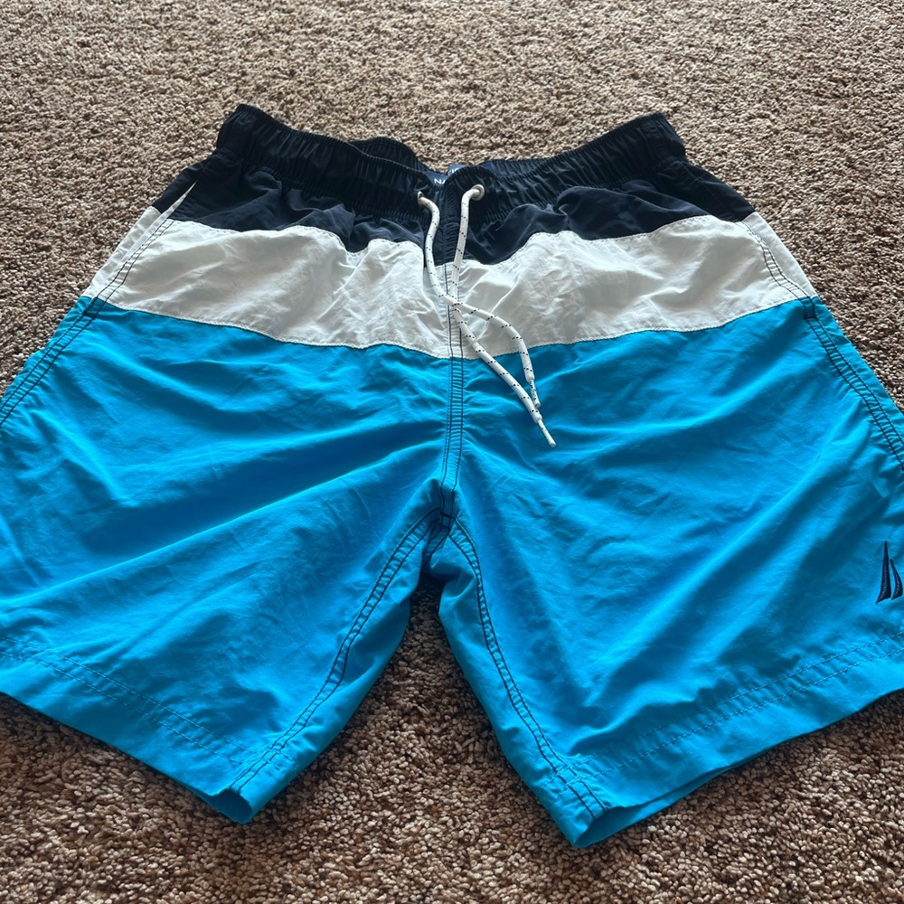 Nautica Men's Navy blue, white and light blue  Swim Shorts